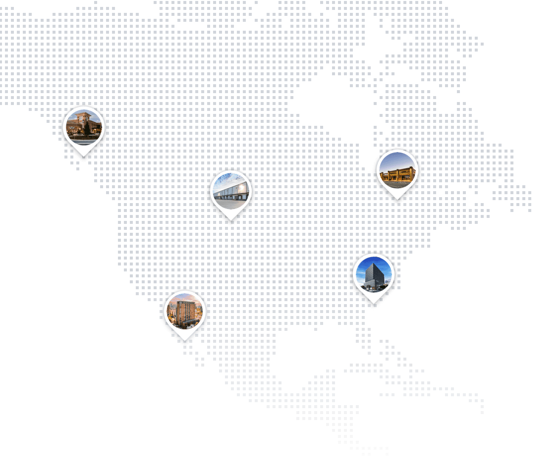 Stylized U.S. map showing commercial properties for CRE brokers to database