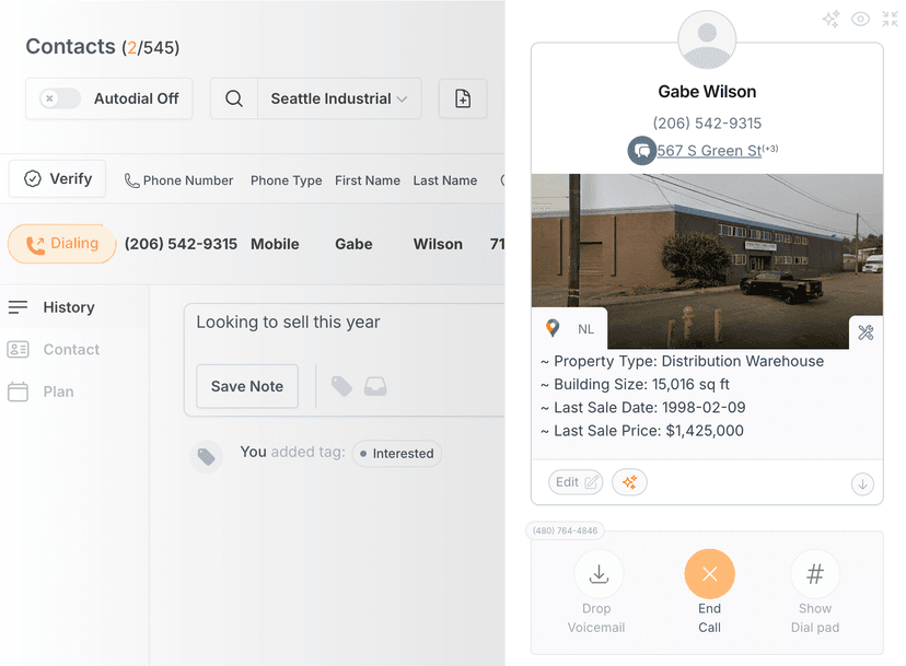 Pop over property context for brokers during cold calls