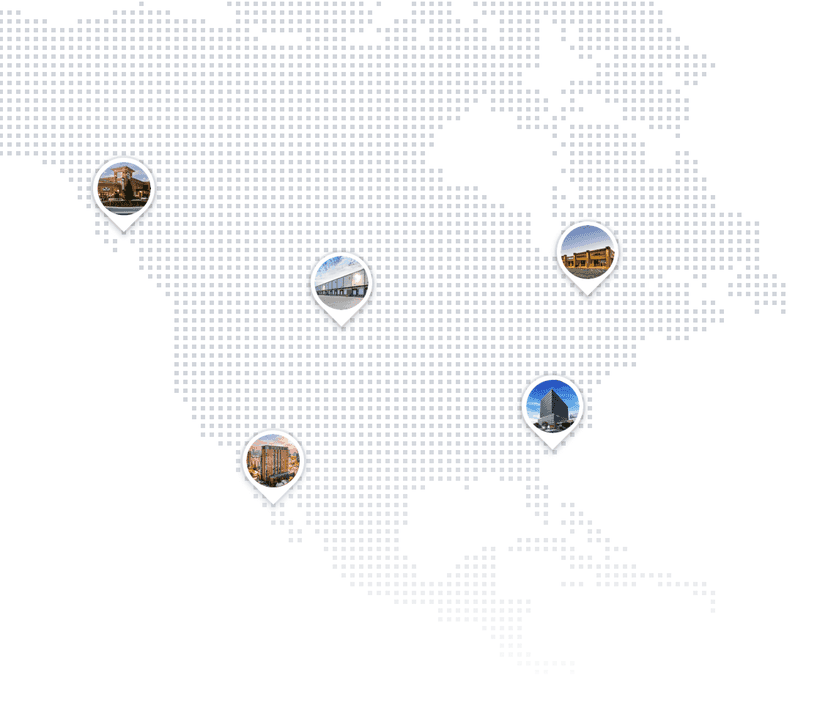 Stylized U.S. map showing commercial properties for CRE brokers to database